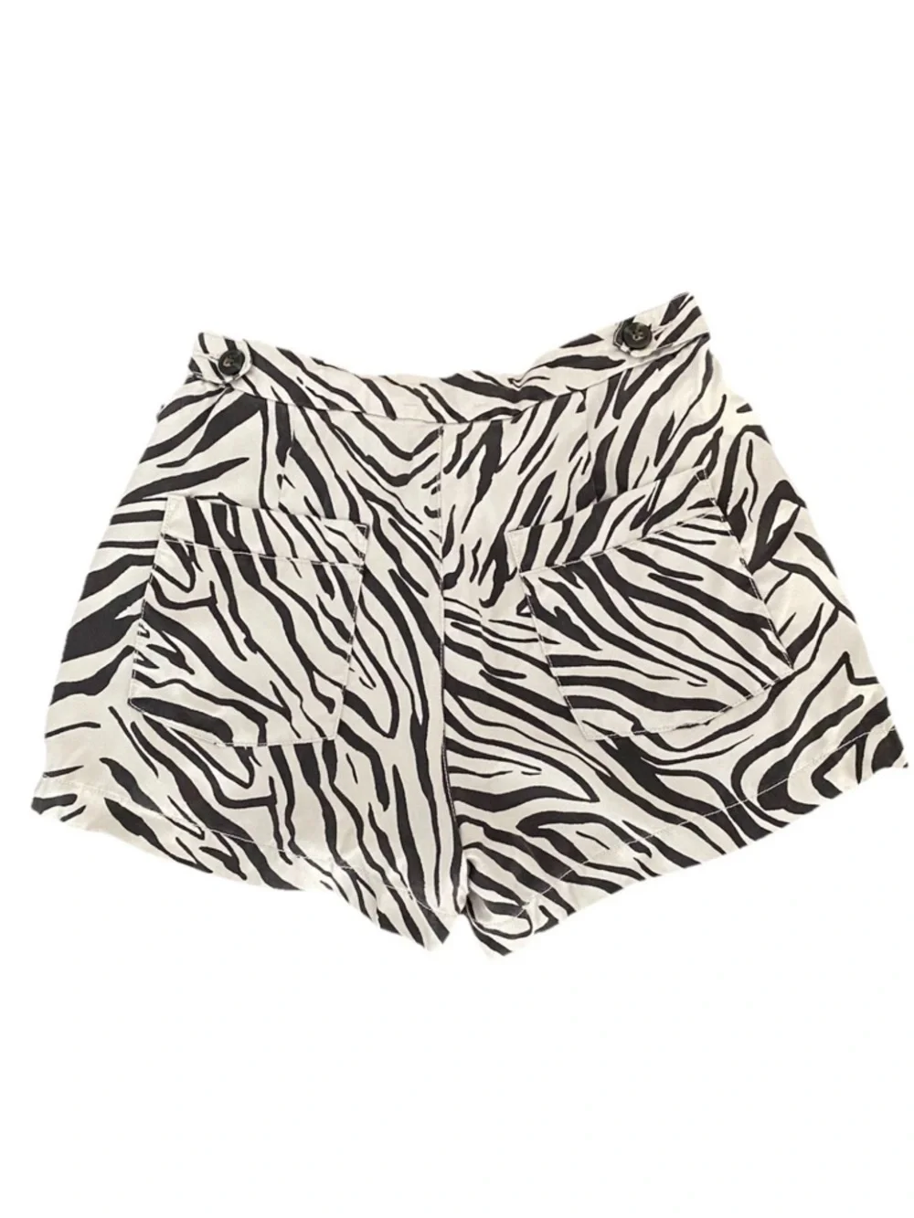 Cynthia Rowley Ivory & Brown 100% Lyocell Zebra Print Shorts Women’s Size 4 - Picture 2 of 14